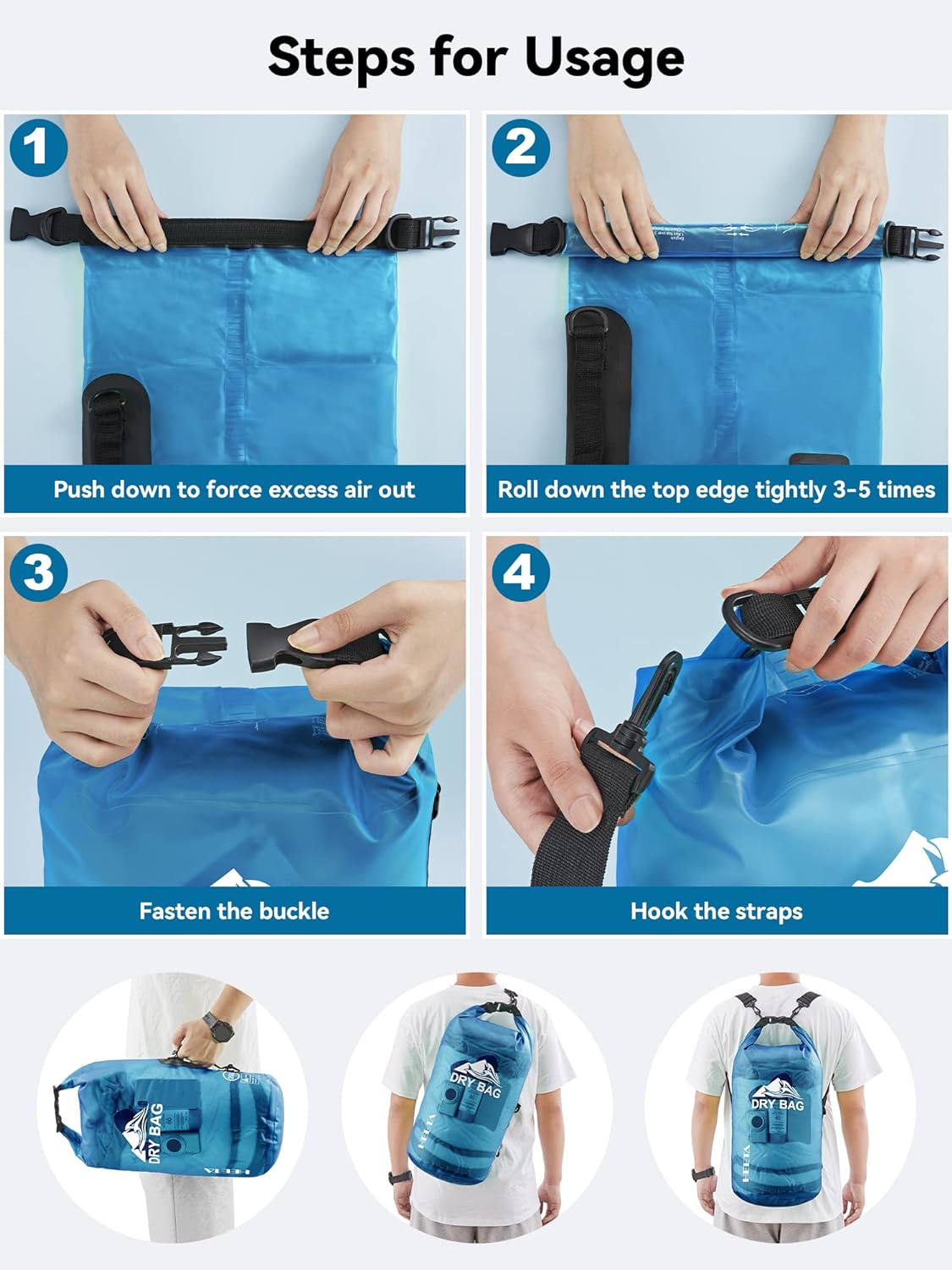 Waterproof Dry Bag - Lightweight Roll Top Storage Backpack for Travel, Swimming, Boating | 5L/10L/20L/30L/40L Sizes