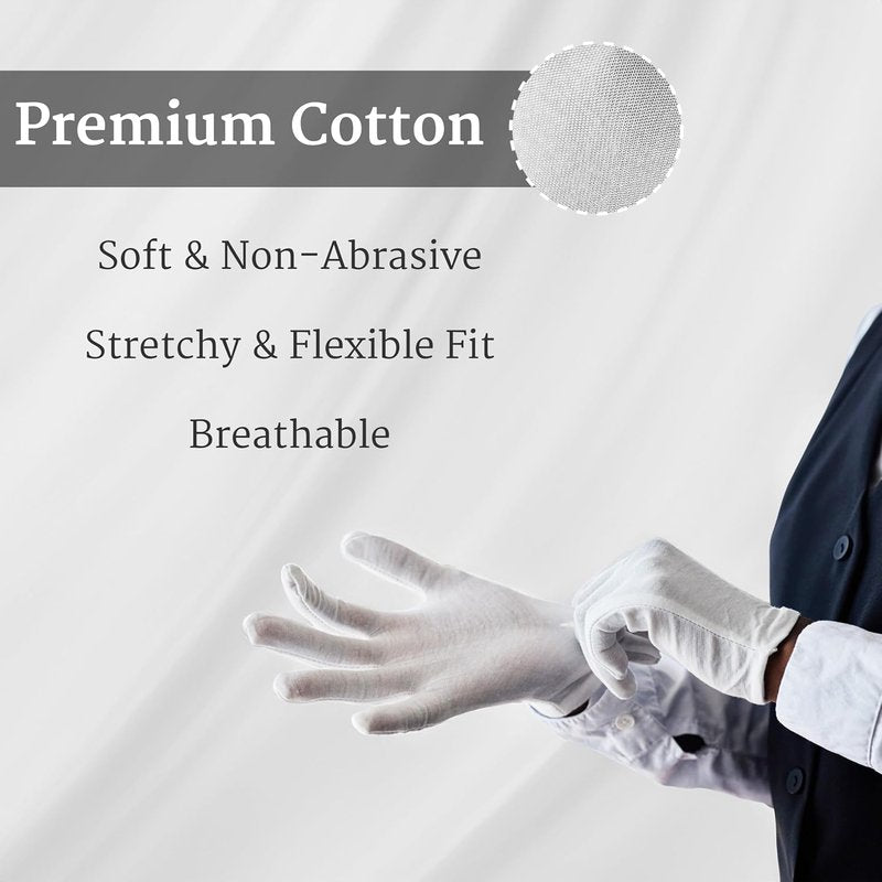 White Cotton Gloves for Eczema Relief - Soft, Moisturizing Bulk Pack | 24 Pcs, One Size