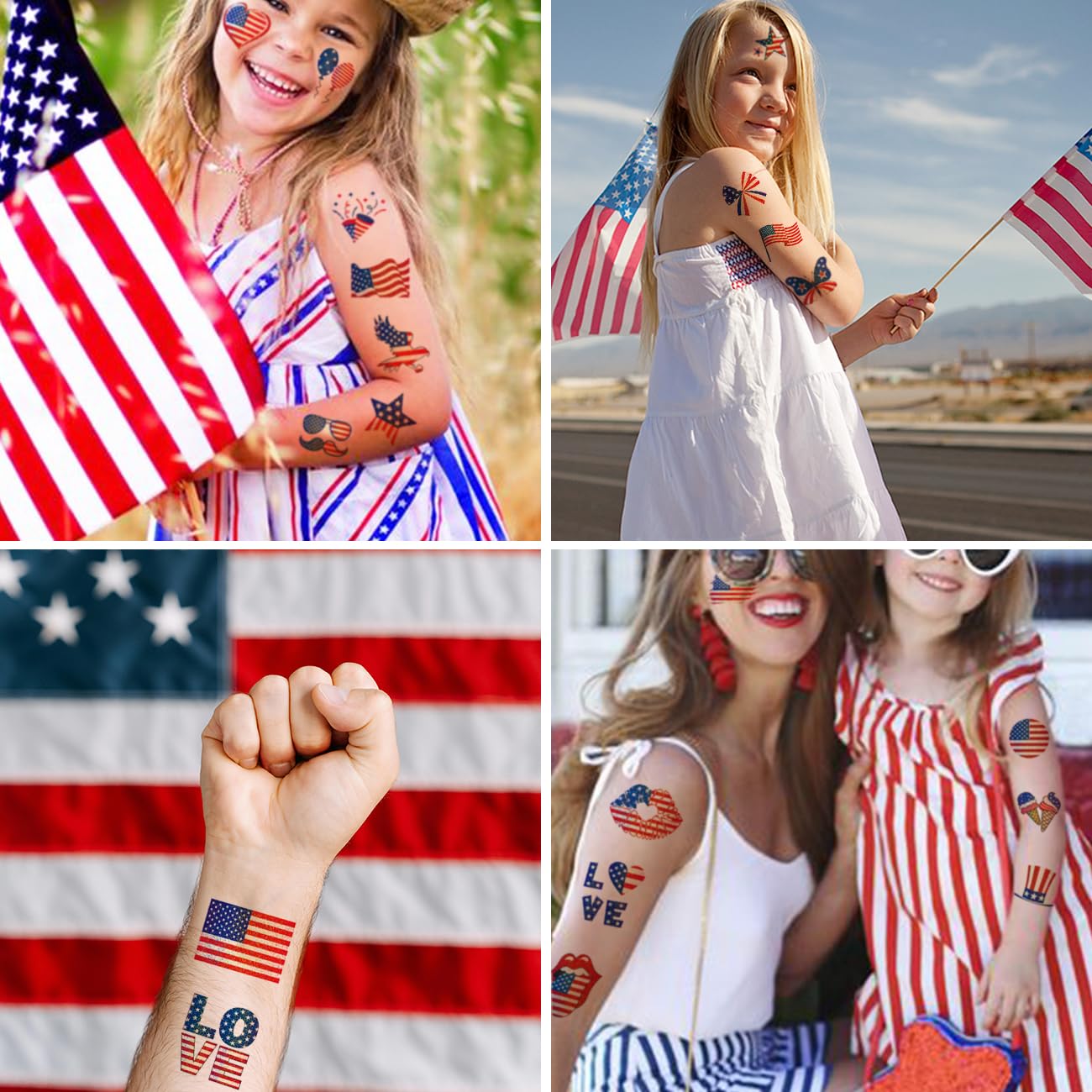 Glitter 4th of July Temporary Tattoos for Kids - 74 Sheets of American Flag Designs | Perfect Party Favors