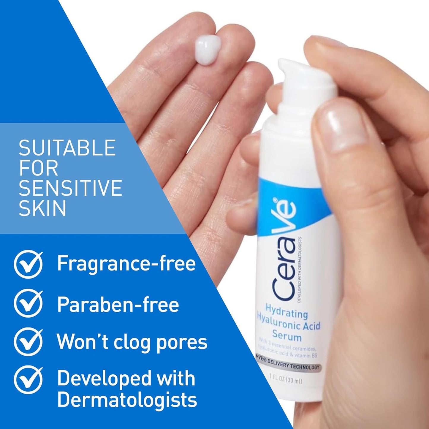 CeraVe Hyaluronic Acid Serum - Hydrating Face Serum with Vitamin B5 & Ceramides | 1 Ounce