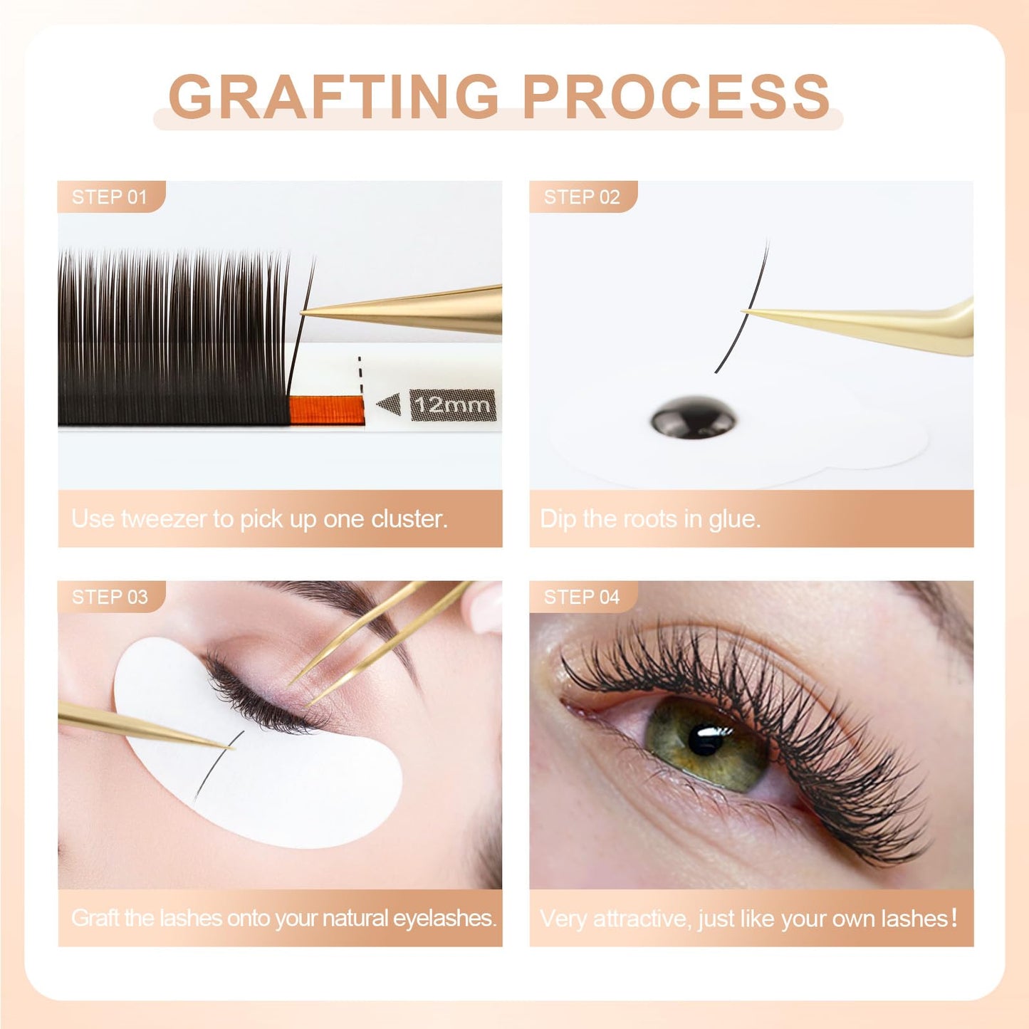 NAGARAKU Double Tips Flat Ellipse Eyelash Extensions Supplies 0.15 C curl 8-12mm Mix Natural Charcoal Color Faux Mink Super Soft Split Tips Individual Lashes