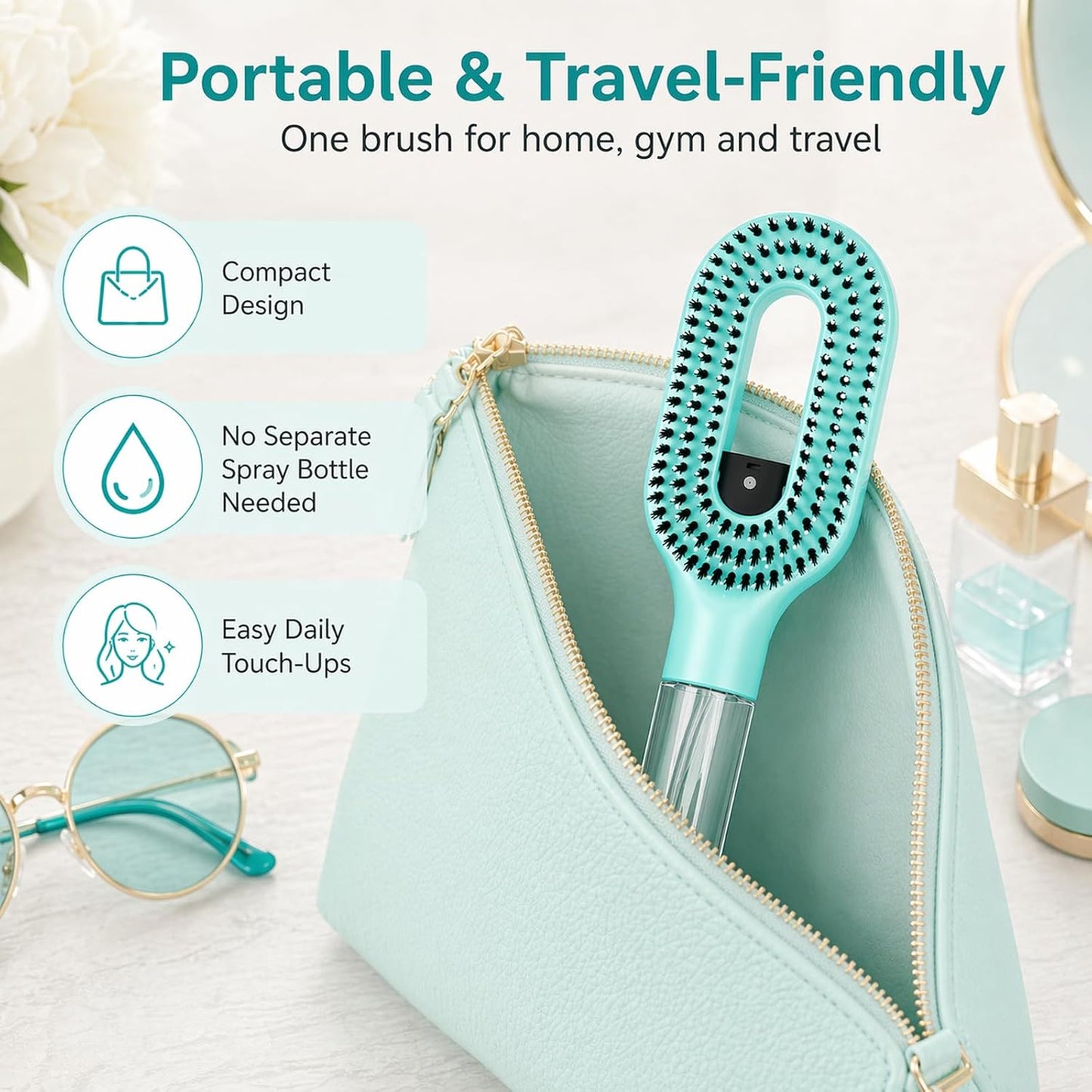 Misting Hair Brush - 2-in-1 Non-Electric Detangling Tool for Wet & Dry Hair | Anti-Frizz, Fine Mist Sprayer (Green)