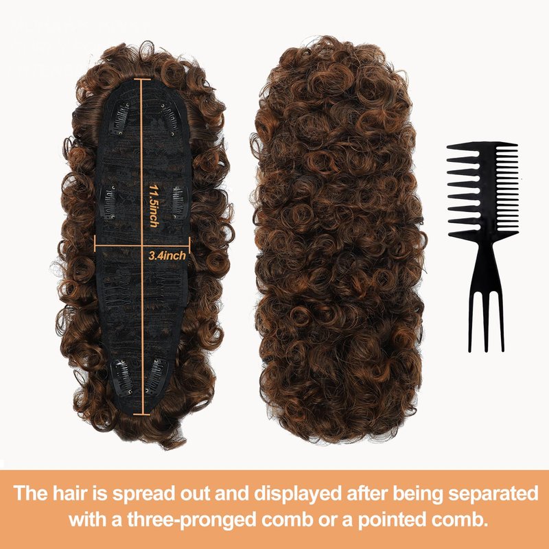 Curly Mohawk Wig Ponytail Extension - Short Brown & Black Kinky Synthetic Hair | 1B/30 with Clips & Combs