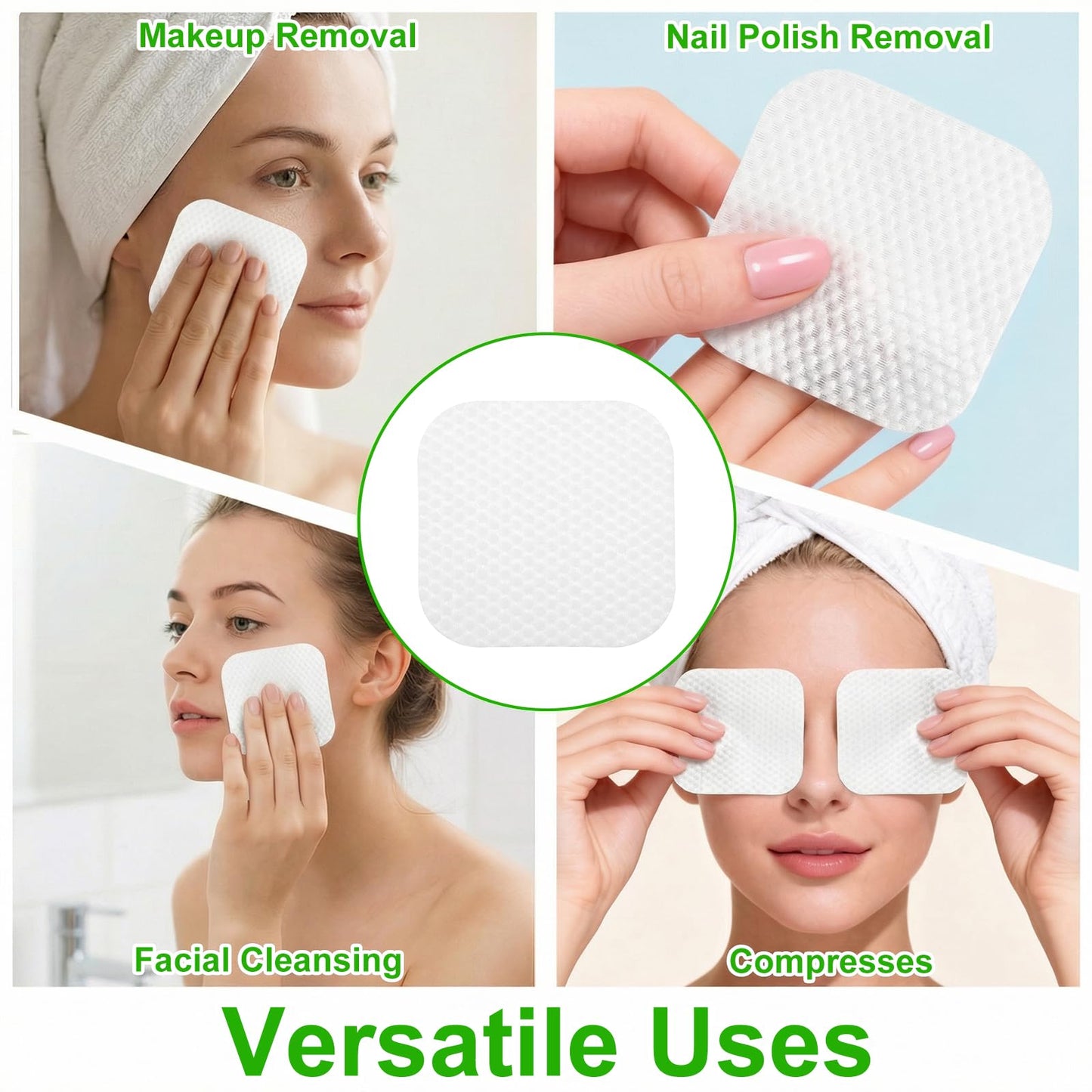 150 Pcs Large Square Cotton Pads for Face, 3.14" Lint-Free Soft Cotton Pads for Makeup Removal, Nail Polish, Cleansing Face and Toner Application Use Wet or Dry