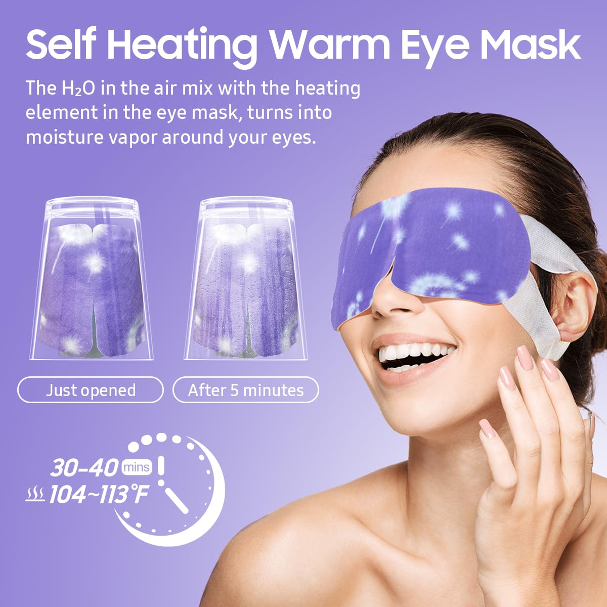 Steam Eye Mask - 10-Pack Self-Heating Disposable Spa Warm Compress | Relaxation Gifts for Women - Lavender Scent