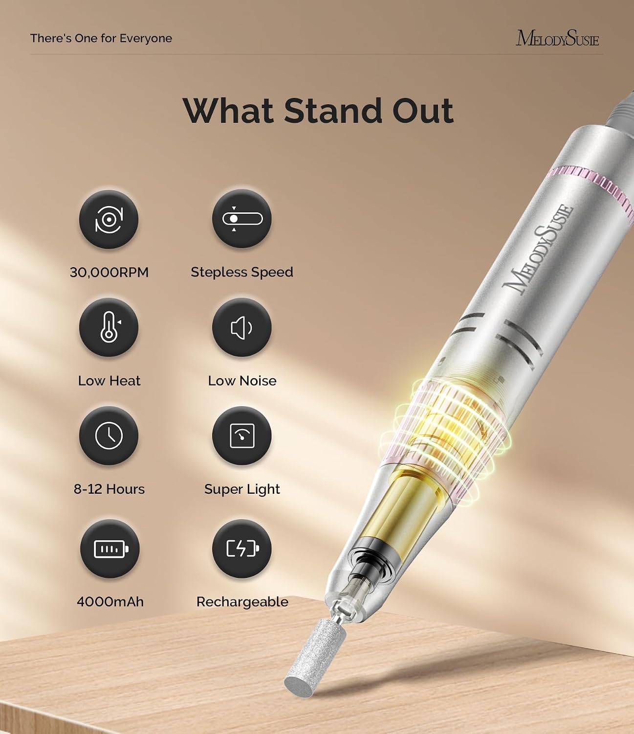 Clip-On Rechargeable Nail Drill - 30000RPM E-File for Manicure & Gel Removal | Pastel Design, Ideal for Training & Home Use