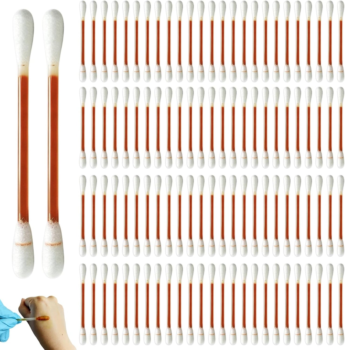 Cotton Iodine Swabs - 100 Individually Wrapped Disposable Iodophor Swabsticks for First Aid & Emergency Care | Medical Safety Kit