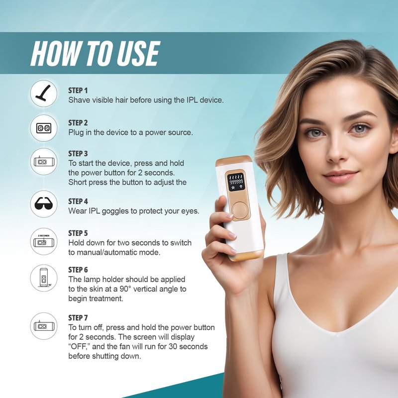 Herbishh At-Home Hair Reduction Handset with Cooling Care, Adjustable Intensity Levels, Dual Modes Auto & Manual, Quartz Tube Light-Based Personal Grooming Tool for Face & Body, White