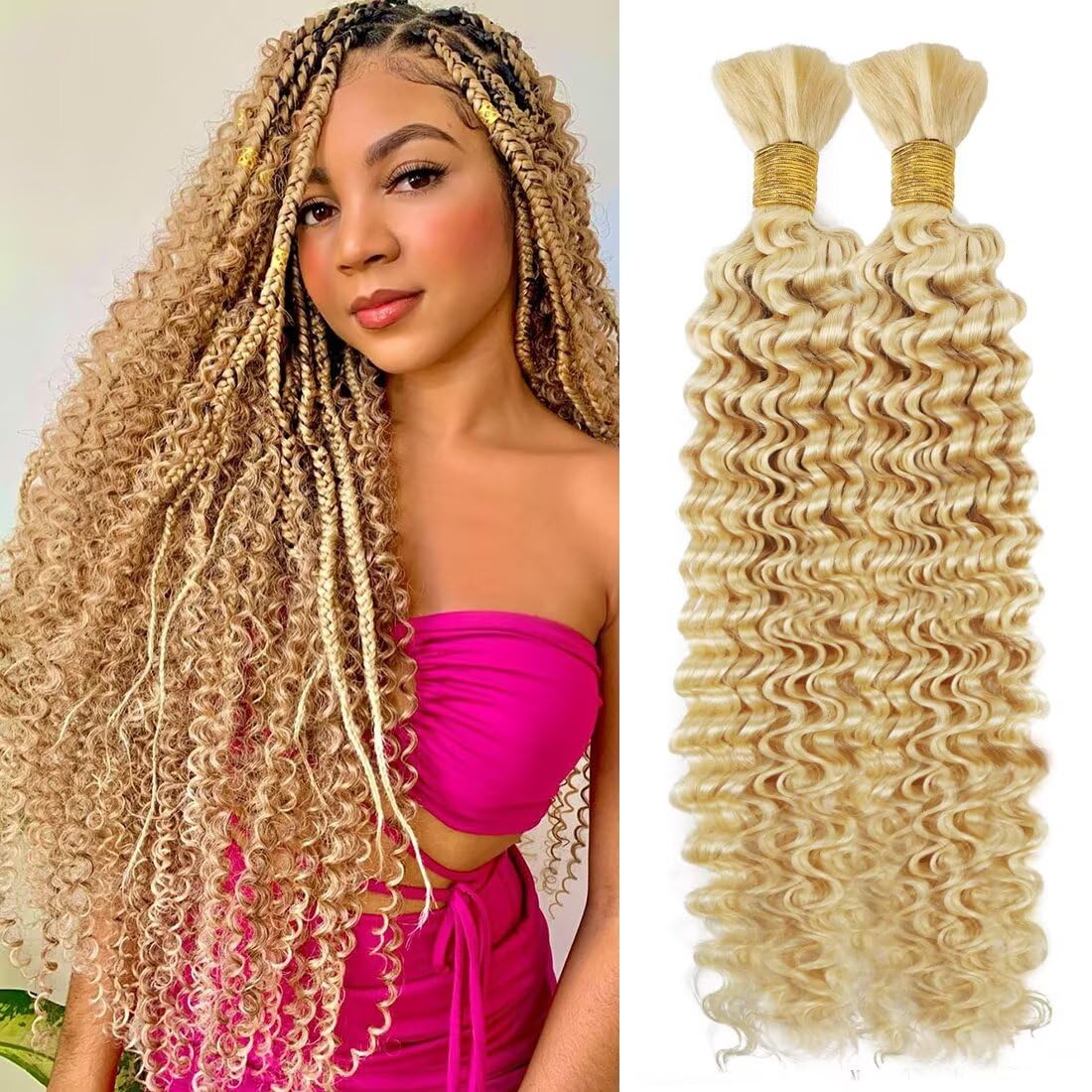 Unprocessed Human Hair for Braiding - #30 Auburn Curly Bulk Hair, 12A Grade, 16 Inch, 150g, 3 Bundles