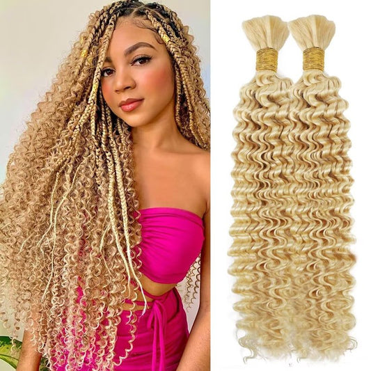100% Unprocessed Human Hair for Braiding, #613 Platinum Blonde Pre-Separated Curly Bulk Hair, 12A Grade Deep Boho Braiding Hair Extensions,Real Human Hair Ready for Dyeing,20 Inch 100g 2 Bundles