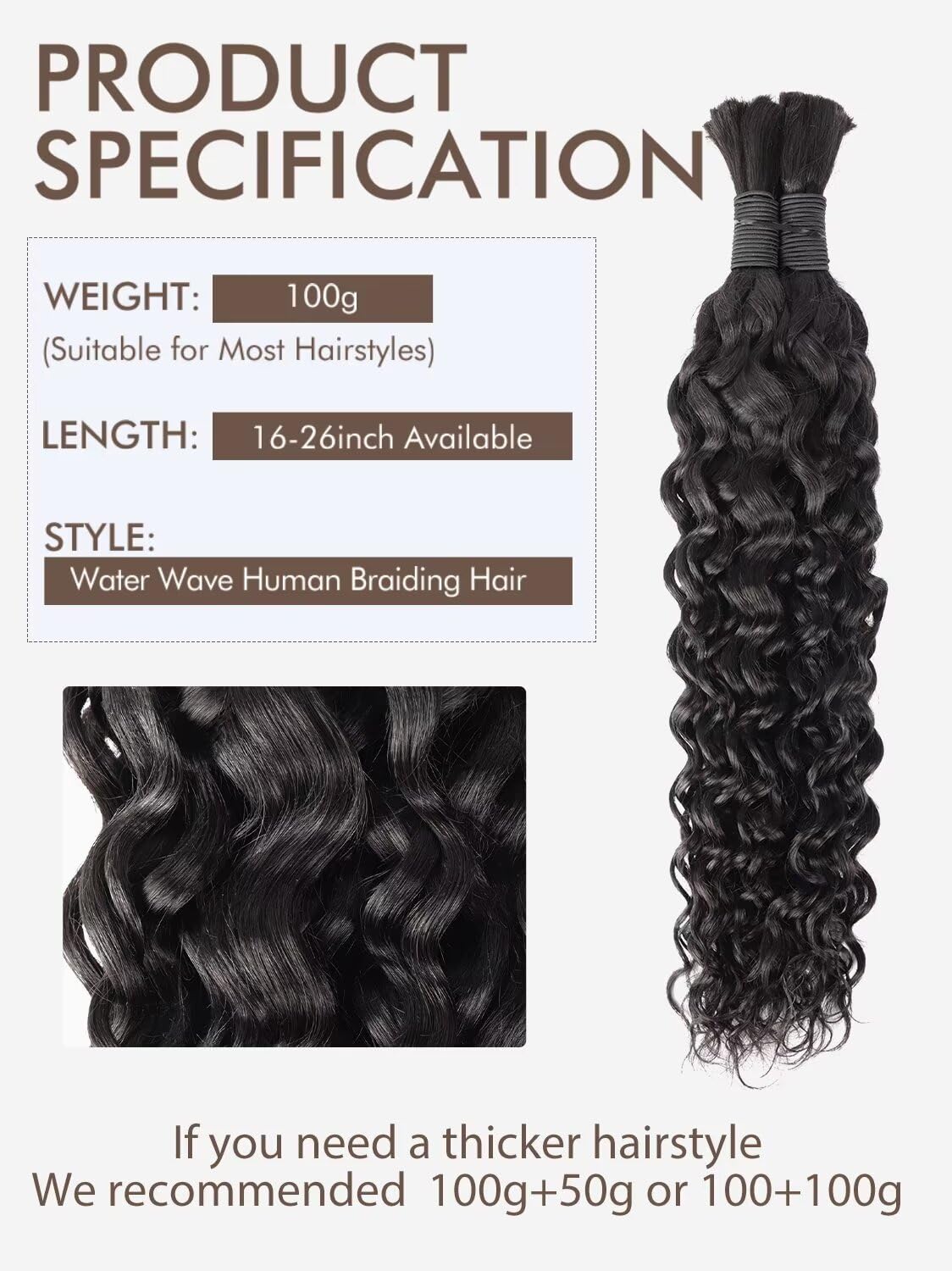 Human Braiding Hair, Miracle Knots Feather Human Crochet Hair 55g 21.5 Inch Deep Water Wave Human Hair for Braiding 12A Brazilian Virgin Curly Human Hair Extensions for Wet and Wavy Braiding Hair