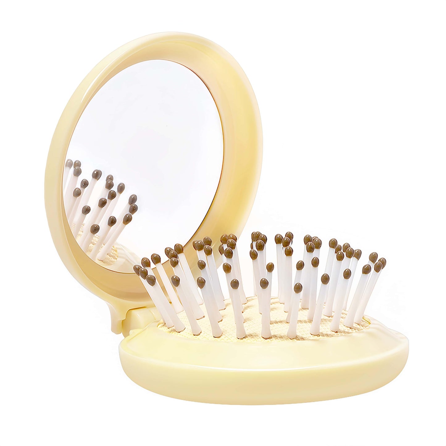 Arthaxi Travel Hair Brush with Small Mirror, Gifts for Women, Compact Mirror with Mini Brush, Folding Purse Hairbrush, Mini Hair Brush and Mirror Combo, Small Hairbrushes in Box , Baby Yellow,1 Pack