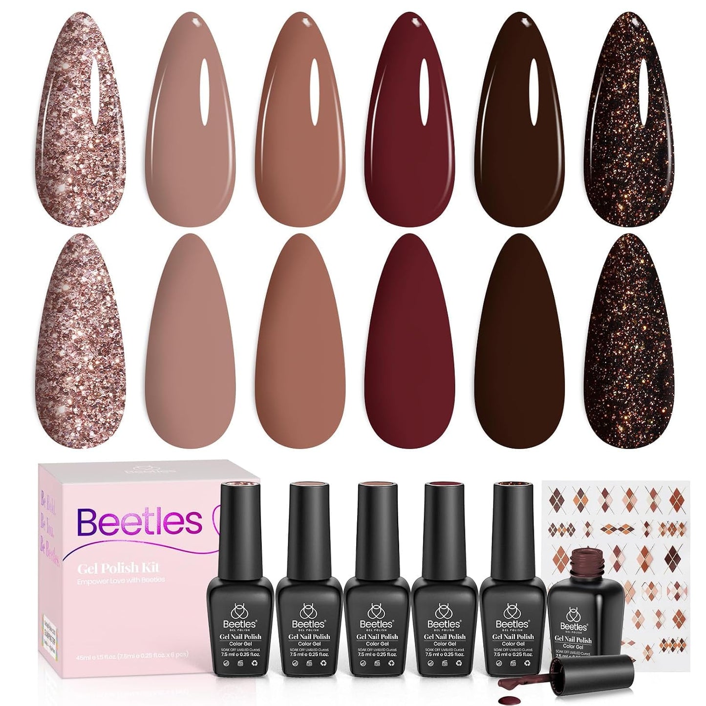 Beetles Gel Nail Polish Kit - 6 Soak Off UV Colors | Long-Lasting Glossy Finish for Salon & Home Manicure