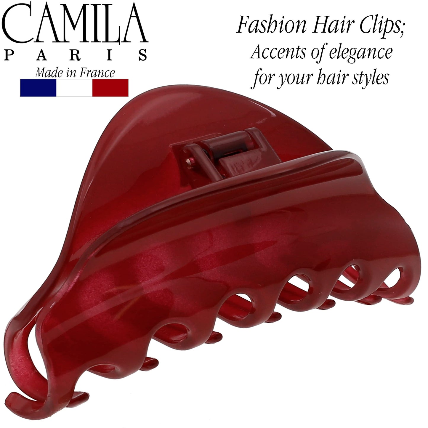Camila Paris CP2529 French Hair Claw Clip for Women, Red Jaw Clip for Thick Long Curly Wavy Hair, Girls Hair Claw Clips, Strong Hold No Slip Grip, Made in France