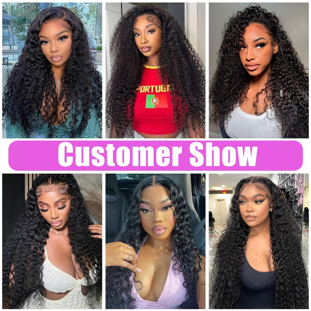 Human Hair Bundles Deep Wave 12 14 16 Inch Curly Bundles Human Hair 100% Unprocessed Brazilian Virgin Hair 3 Bundles For Women Wet and Wavy Quick Weave Hair Bundle Hair Extensions Natural Black