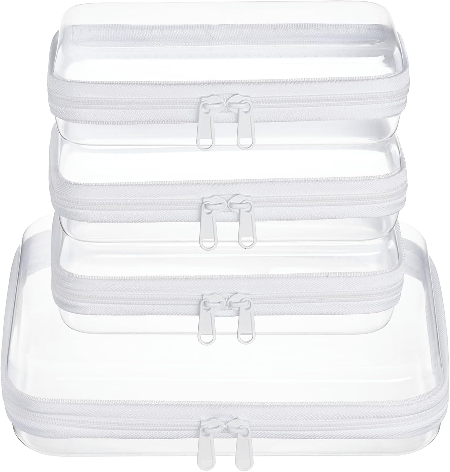 Clear Zipper Pouches - Hard Shell Toiletry Bag Set for Travel | 4 Pack, Black