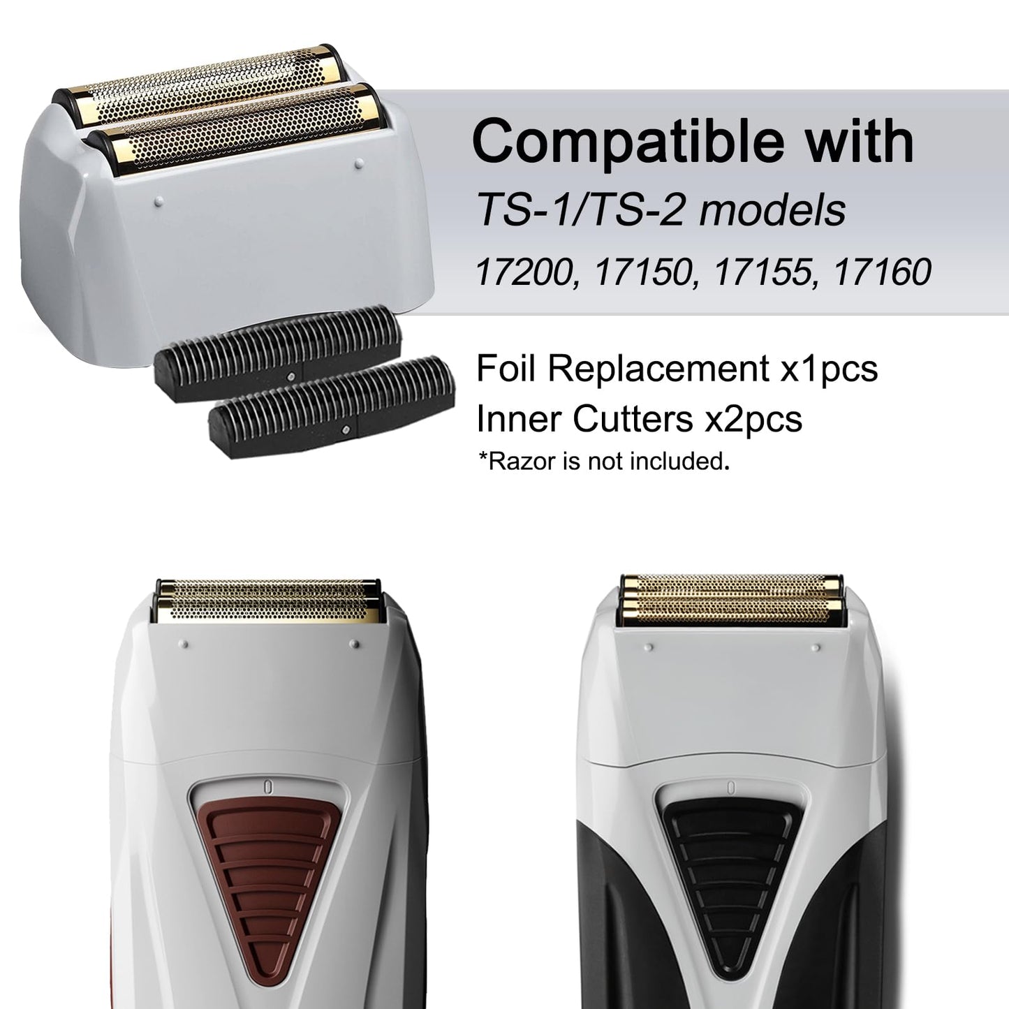 OXSITO Gold Pro Foil and Cutters Replacement for Andis TS-1, TS-2 (17150/17155/17200) Shavers. (Foil Replacement x1, inner cutters x2)