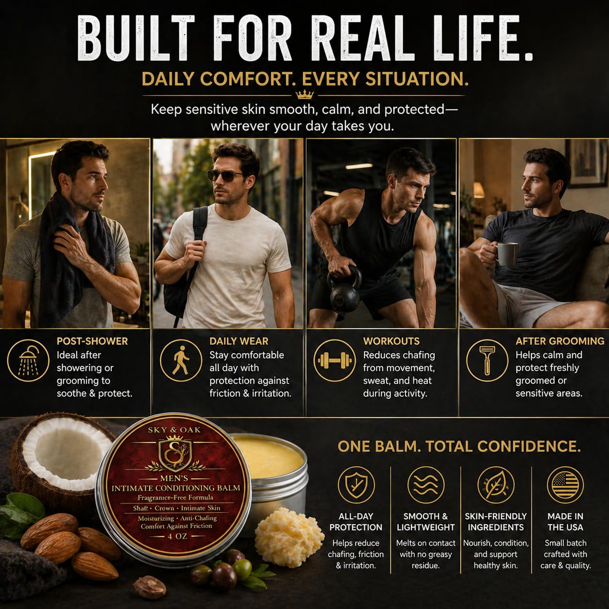 Men’s Intimate Conditioning Balm | Fragrance-Free Grooming for Sensitive Skin - 4 oz