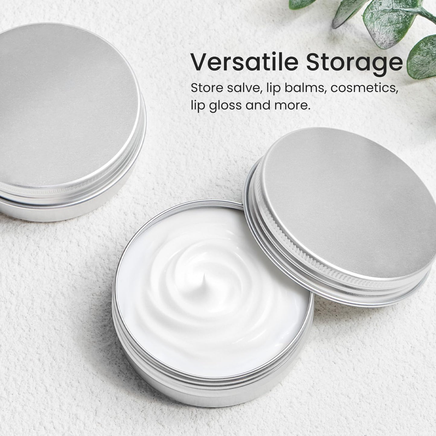 TUZAZO 48Pack 2 Oz Aluminum Tin Cans with Screw Lid and Labels, Refillable Travel Sized Cosmetic Containers Small Tins for Salves, Lotion Bars, Beard Balms, Candles
