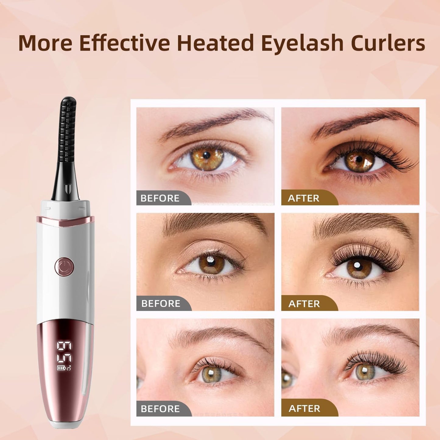 Heated Eyelash Curler - USB Rechargeable Electric Curler with 4 Temperature Modes | Fast Heat-Up in 5 Seconds, LED Display, White