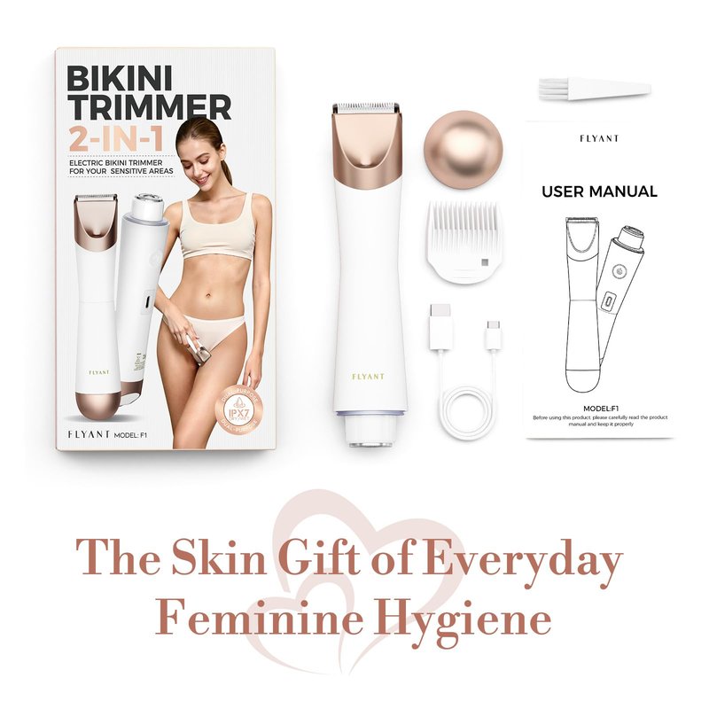 Bikini Trimmer for Women, 2 in 1 Electric Shaver for Women, Pubic Hair Trimmer Waterproof IPX7 with LED, Bikini Razor for Leg Arm Underarm Bikini Area, Gift for Family Friends - White