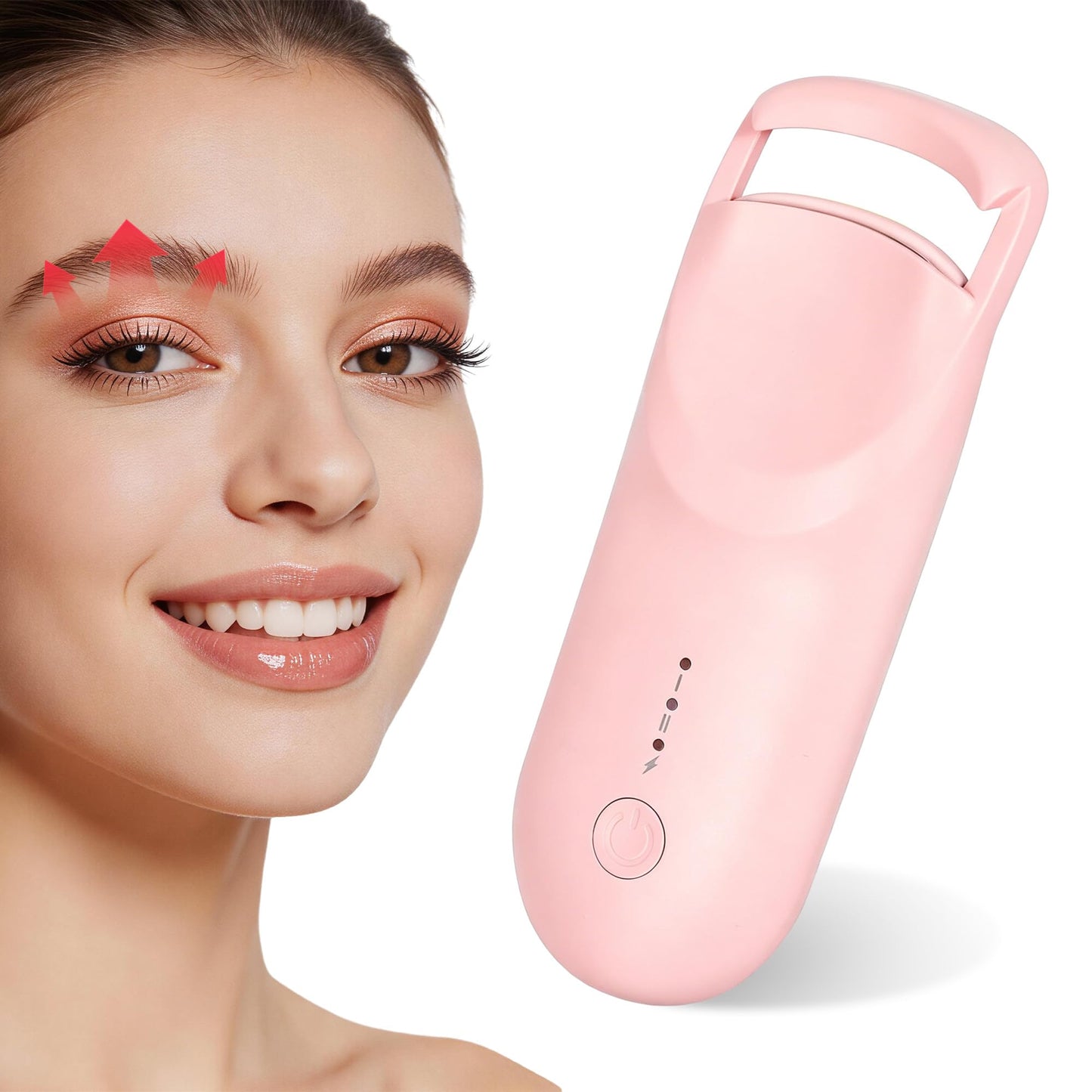 Heated Eyelash Curler, 10s Fast Heating Portable Electric Lash Curler, Type-C Rechargeable Travel Eye Lash Curlers with Anti-Scalding Silicone Pad, 2 Temp Modes & 24H Long Lasting Curves (Pink)