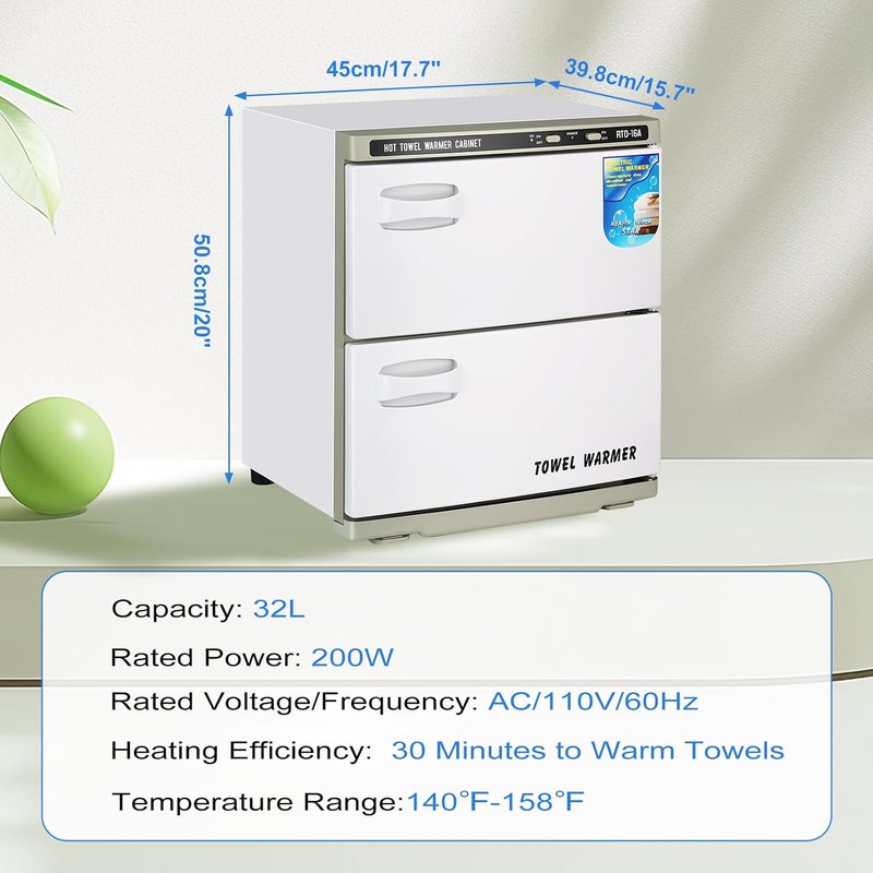Hot Towel Warmer Cabinet - 32L Professional Double Towel Heater for Spa, Salon & Estheticians | Ideal for Facial & Massage Use