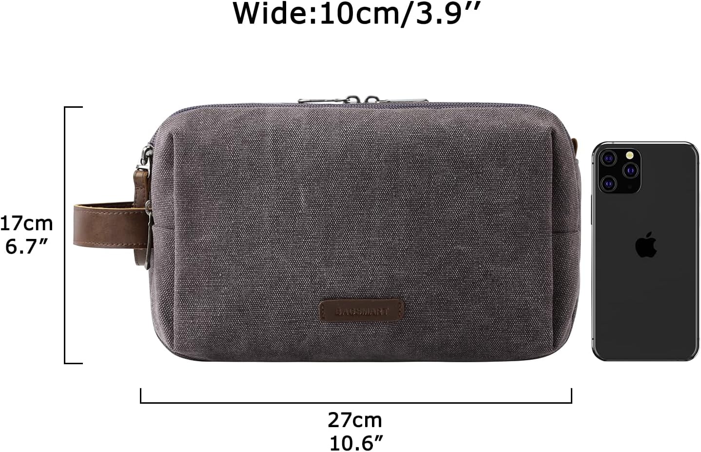 Toiletry Bag for Men - Water-Resistant Canvas Travel Organizer | Medium Grey Dopp Kit