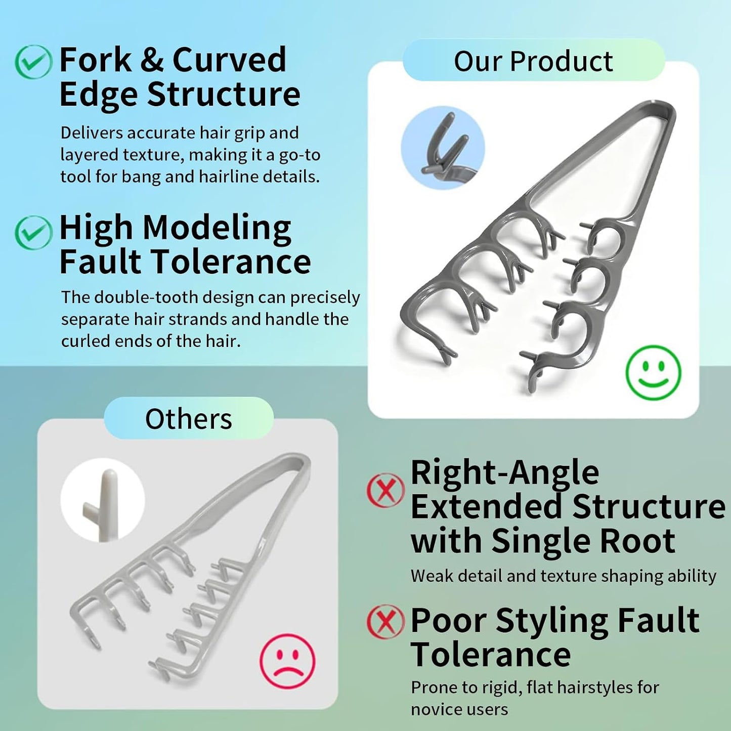Texture Comb Set for Men & Women - Professional Volumizing Tool for Thick, Curly, or Fine Hair | Durable Wide Tooth Design in Gray & Pink