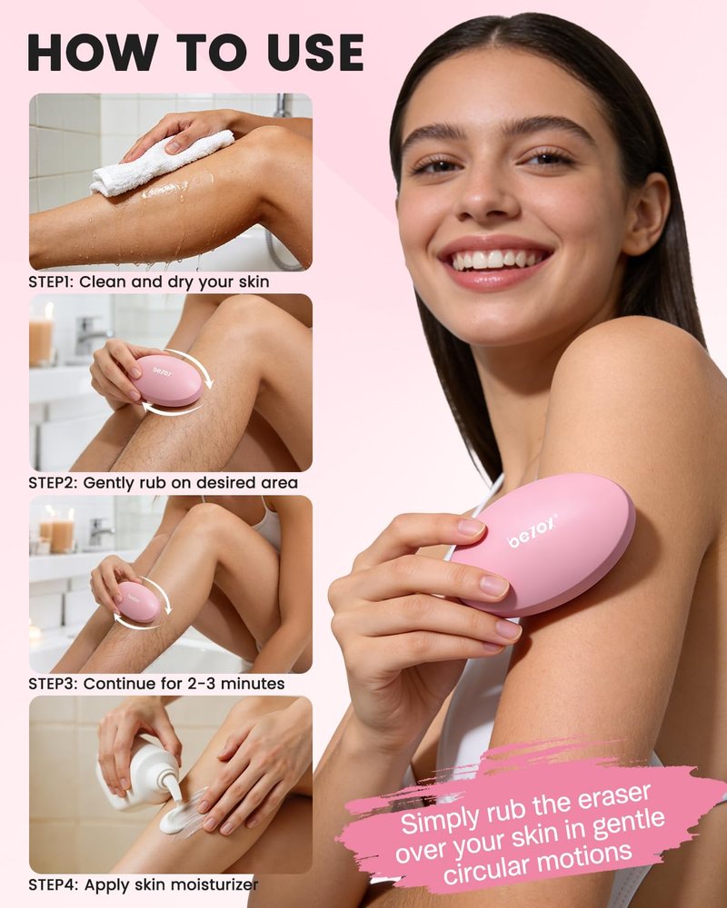 BEZOX Glass Hair Eraser, Magic Crystal Hair Removal Epilator for Full Body, Innovative Glass Body Hair Shaver for Travel, Gentle Exfoliation for Bikini, Legs, Arms, and Back - Pink