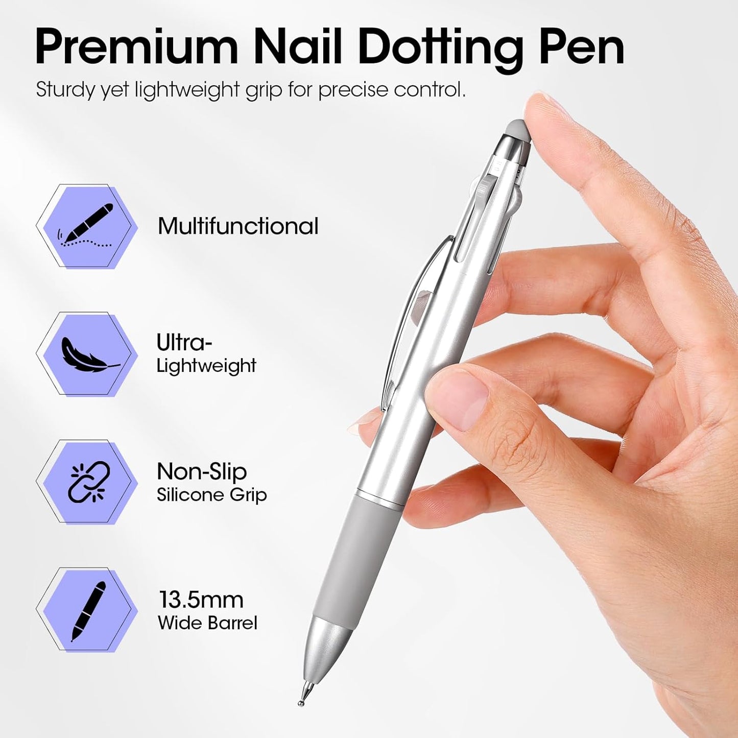 Gellen 5-in-1 Nail Dotting Pen - Double-End Nail Art Tool for Gems, Gradient & Chrome | DIY Manicure