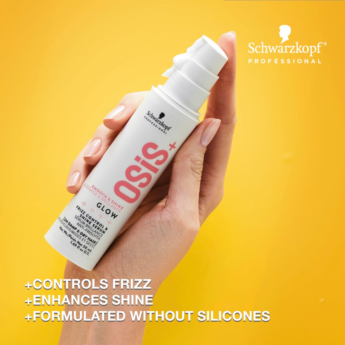 OSiS+ Glow Anti-Frizz Shine Serum for Hair 1.69 oz | Lightweight, Light-Hold Formula | Frizz Control, and Humidity Protection