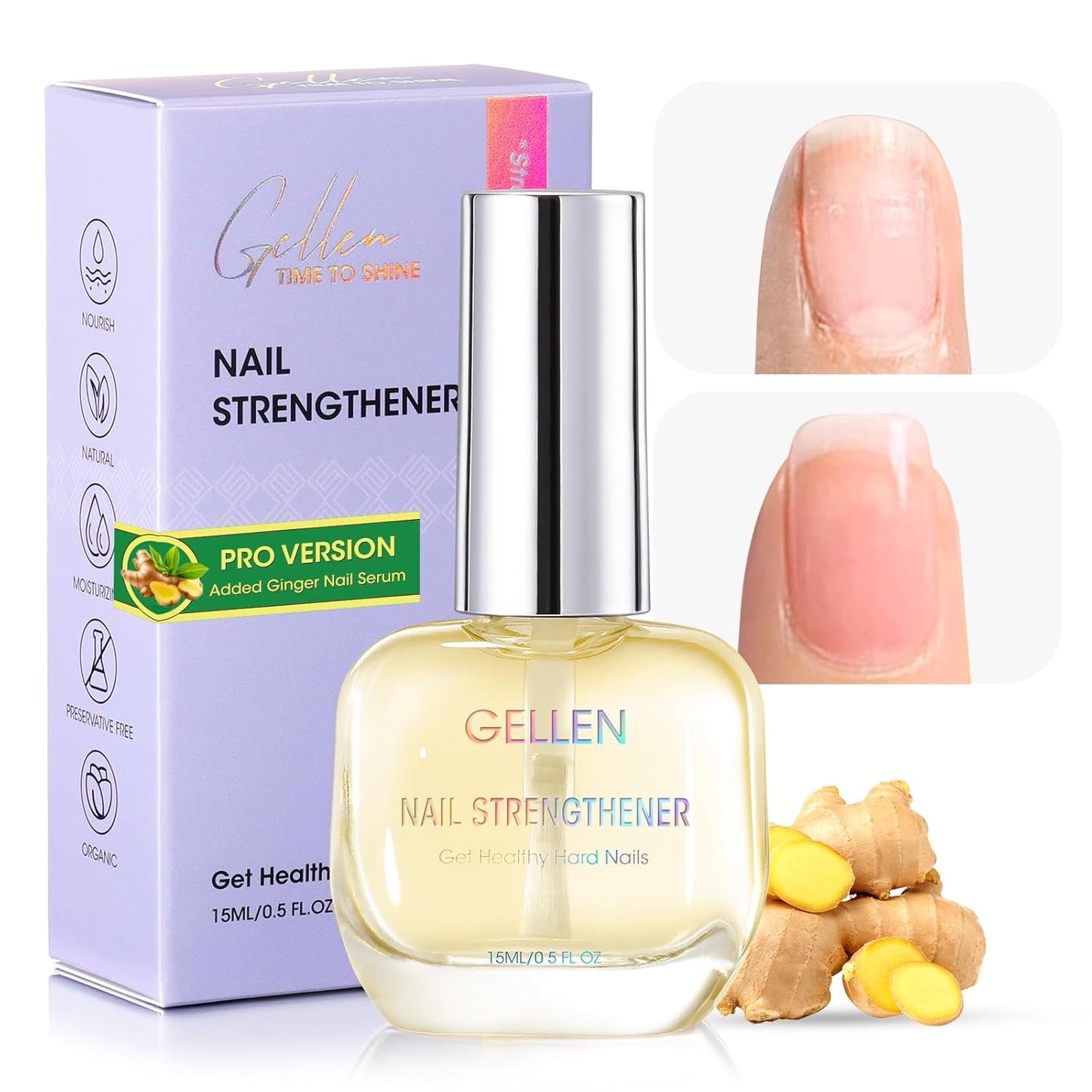 GELLEN Nail Strengthener - 8-in-1 Protein Serum for Weak, Brittle Nails | Lavender Scented Ridge Filler