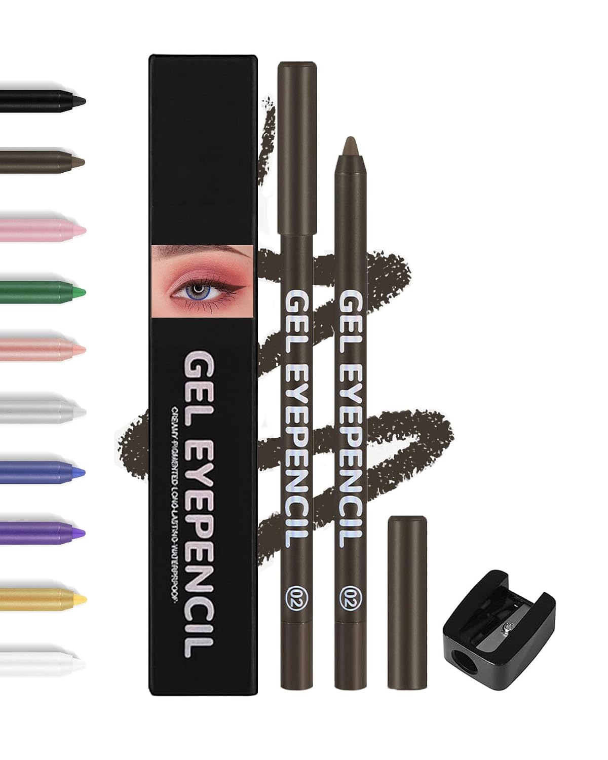 Brown Gel Eyeliner Pencil - Waterproof High-Pigment Matte Eye Liner | Long-Lasting & Hypoallergenic, Smooth Application