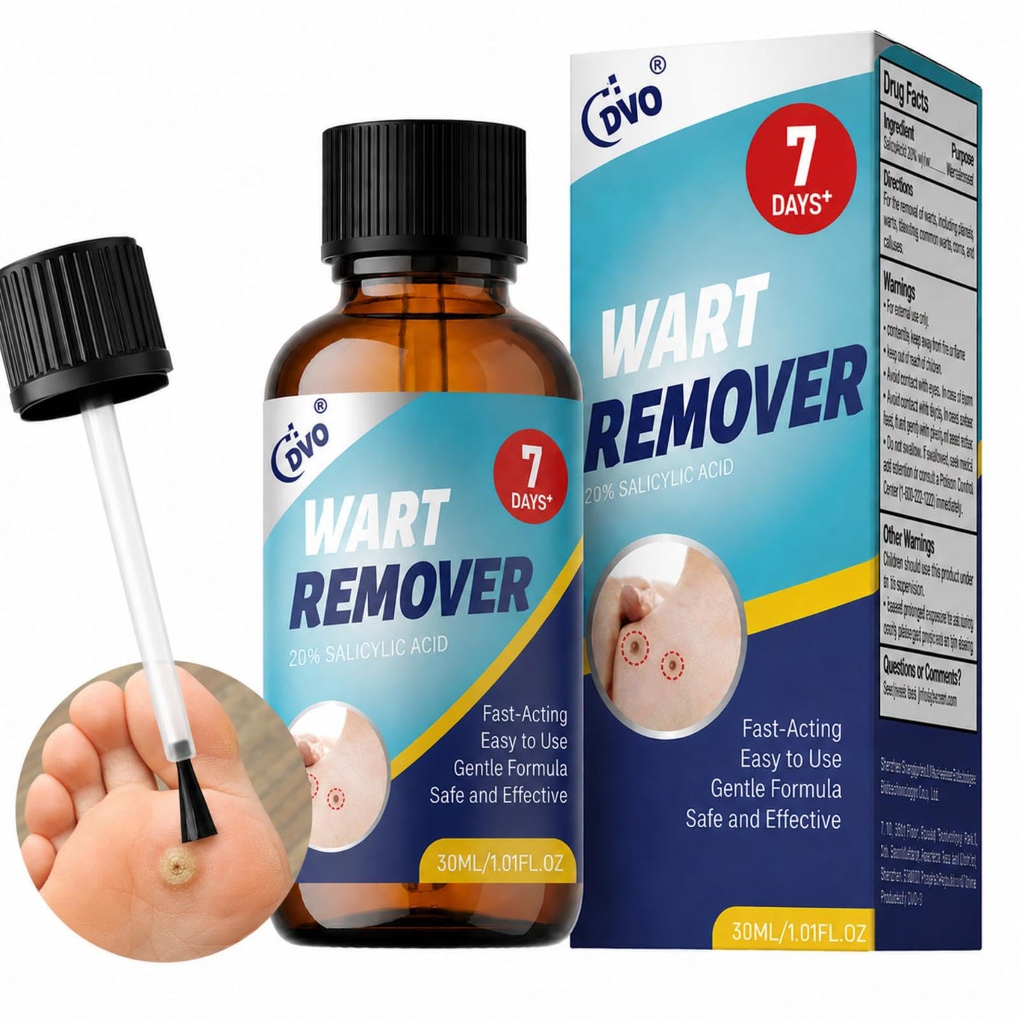 DVO 20% Salicylic Acid Wart Remover Liquid, Maximum Strength Fast-Acting, Painless Wart Removal, Common & Flat Warts, Foot Corn, for Men & Women, 30ML
