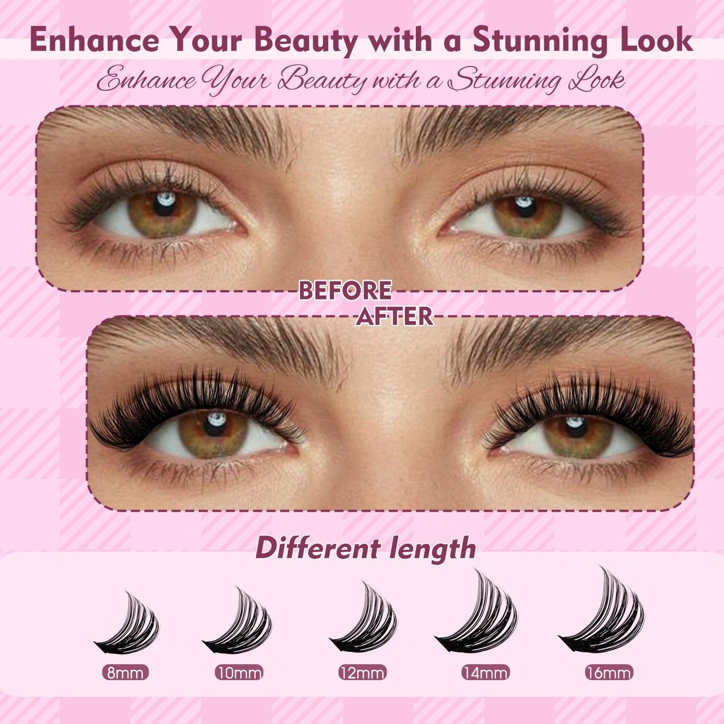 FADLASH Lash Clusters Kit 40D+50D+60D Natural Wispy Eyelash Clusters Kit