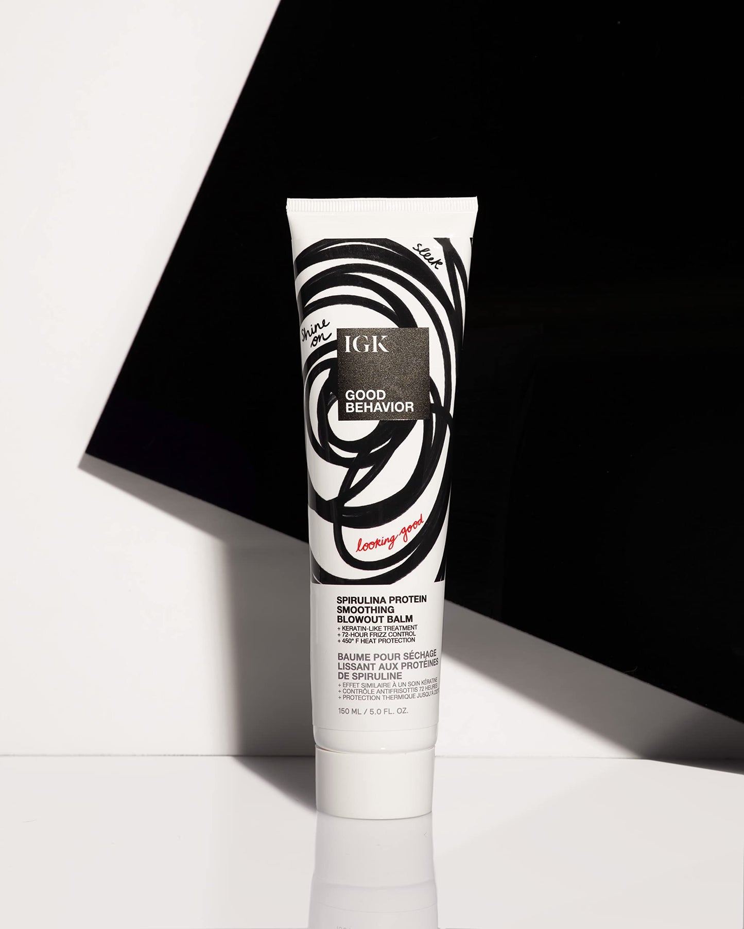 IGK GOOD BEHAVIOR Spirulina Protein Smoothing Blowout Balm | Anti-Frizz Heat Protectant + Smoothing Styling Cream | Helps Control Frizz and Smooth Hair for Sleek Blowouts | 5oz