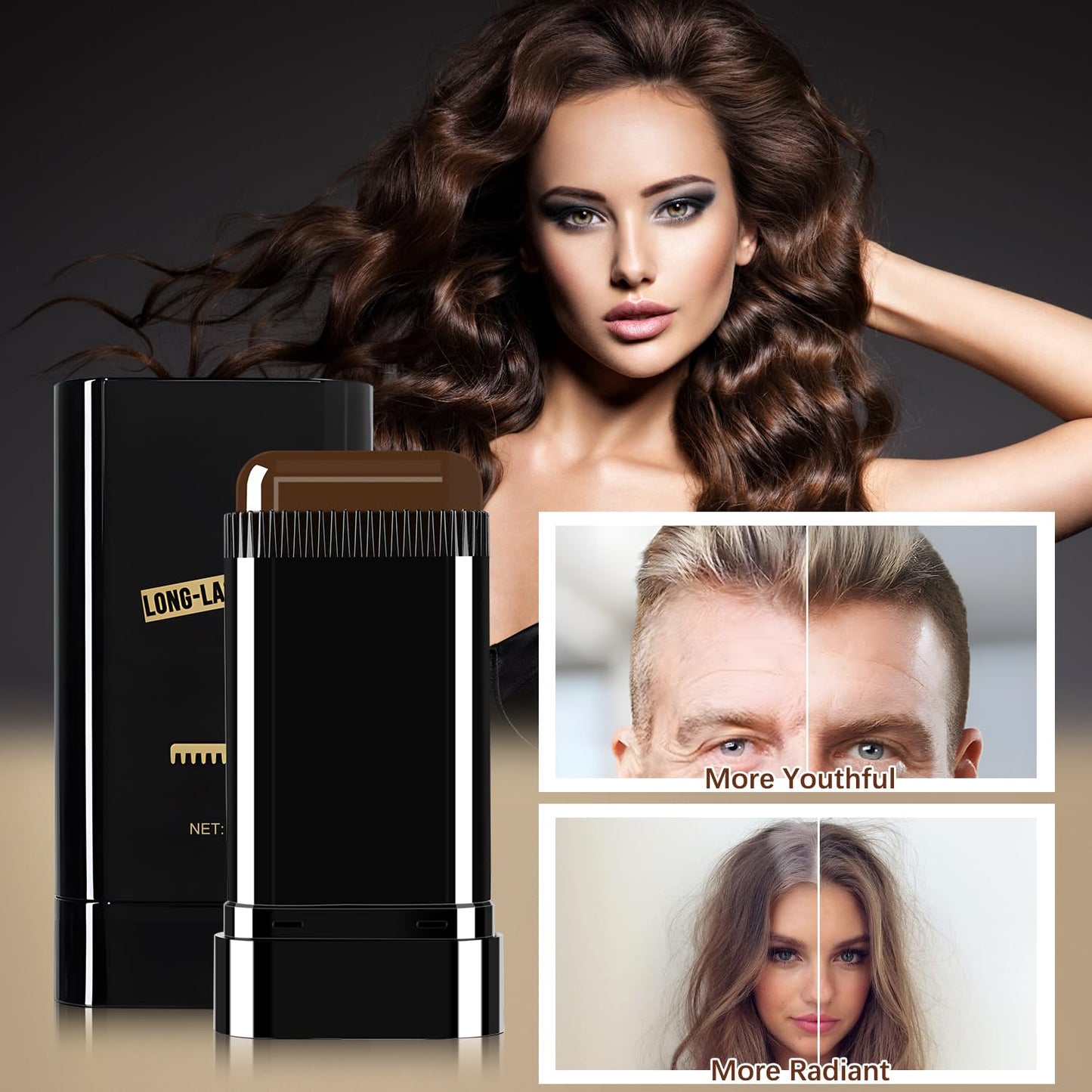 Hair Color Stick - Waterproof Touch-Up Dye for Gray Hair - Portable Comb Applicator | Dark Brown