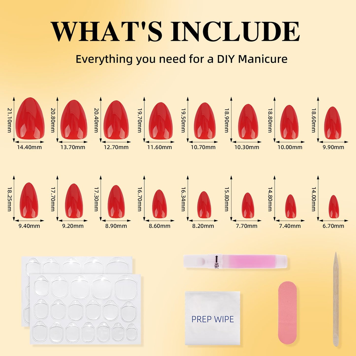 Leefrei Red Press on Nails, Glossy Almond Fake Nails with Glue, 32 PCS 16 Sizes Reusable Press Ons for Women, Cherry Heat