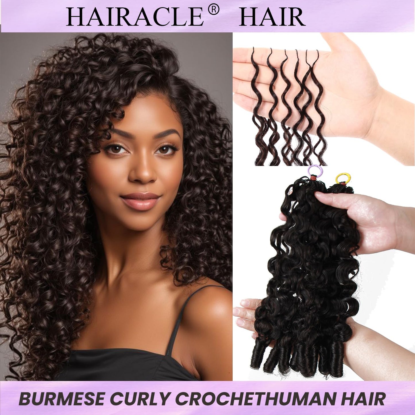 Burmese Curly Crochet Hair - Lightweight 16 Inch Human Hair Bundles | Natural Black, Pre-Separated Extensions