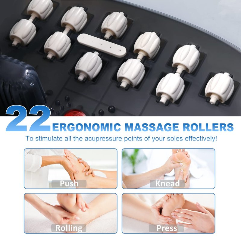 Foot Spa Bath Massager with Heat | 22 Massage Rollers, Temperature Control, Jets & Bubbles - Black