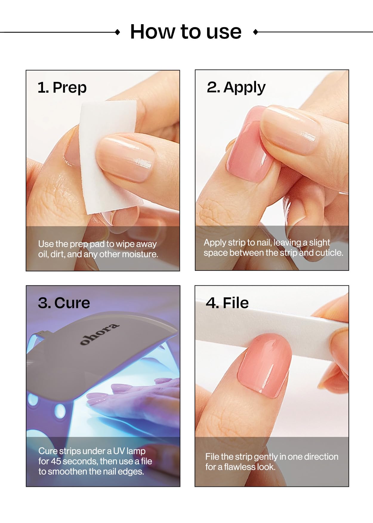 ohora Semi Cured Gel Nail Strips (N Ocean Stars) - Blue, Art, Works with Any Lamps, Salon-Quality, Long Lasting, Easy to Apply & Remove - Includes 2 Prep Pads, Nail File & Wooden Stick
