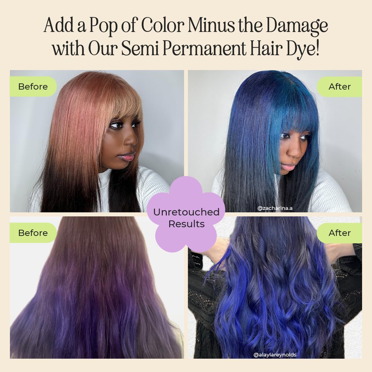 INH Semi Permanent Hair Color - Dark Blue Hair Dye | Vegan Color Depositing Conditioner, 6oz