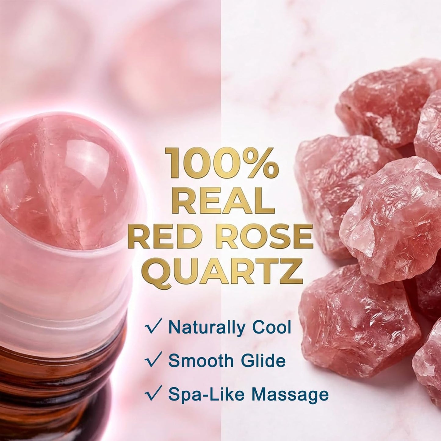 Real Rose Quartz Eye Roller - Castor Oil & Frankincense Serum for Dark Circles, Fine Lines | 50ml / 1.7 fl. oz.