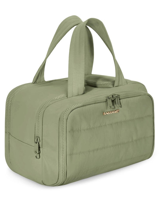 BAGSMART Travel Toiletry Bag, Lightweight Large Wide-open Travel Bag for Women, Puffy Cosmetic Makeup Bag Organizer with Handle for Accessories,Essentials, Toiletries, Green