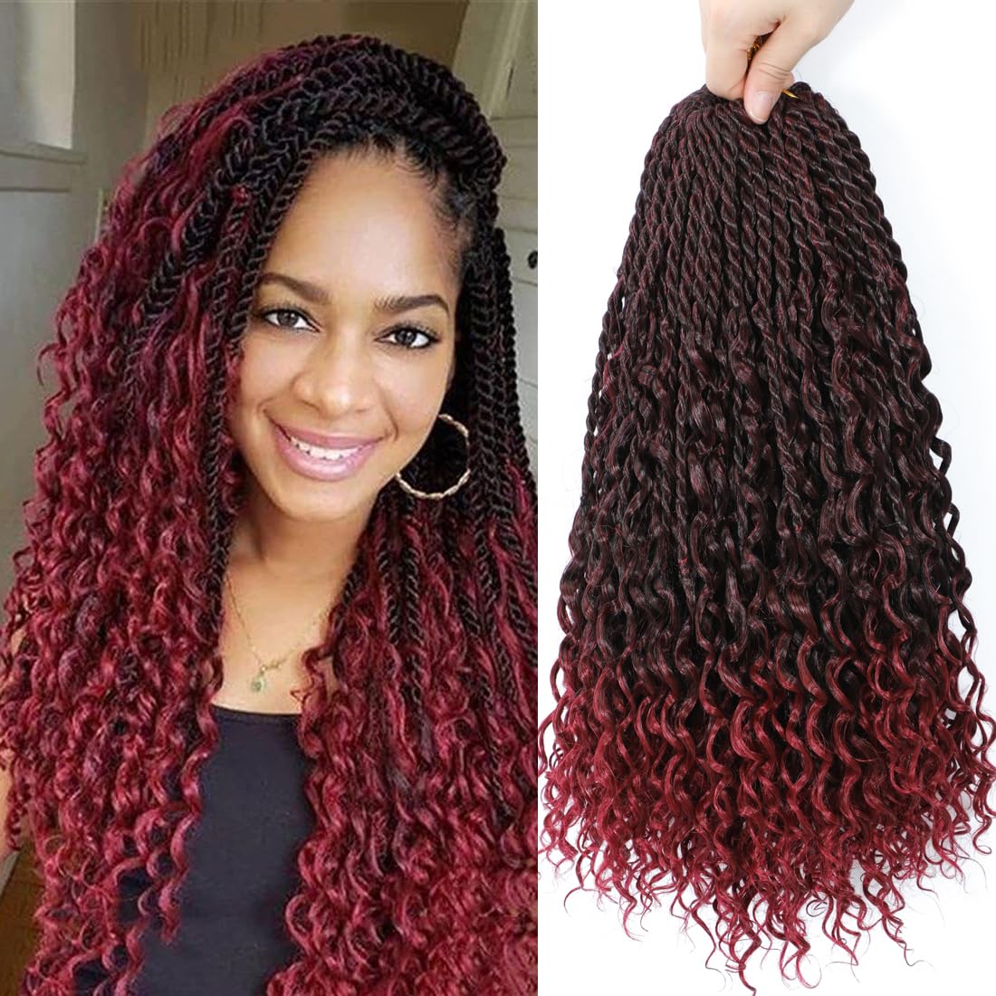 Goddess Twist Braids - Ombre Black Brown Crochet Hair Extensions | 14-Inch Curly Ends, 6 Packs for Black Women