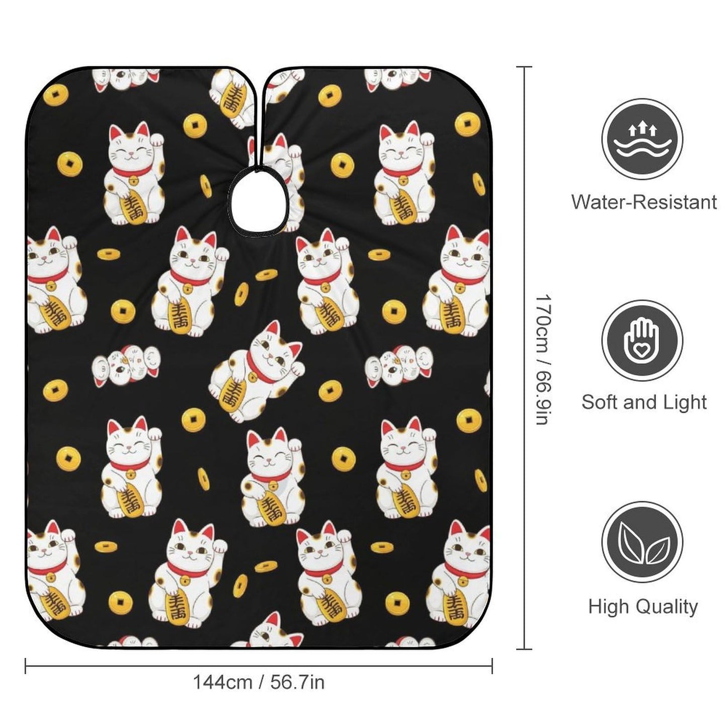Women's Professional Hair Cutting Cape with Adjustable, Japanese Lucky Cat Kitten Cats Black Closure Barber Cape