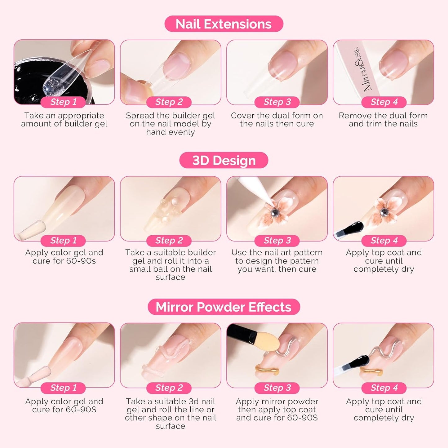 MelodySusie Solid Builder Nail Gel - 4 in 1 Non-Sticky UV Glue for Acrylic Nails | Clear 60ML