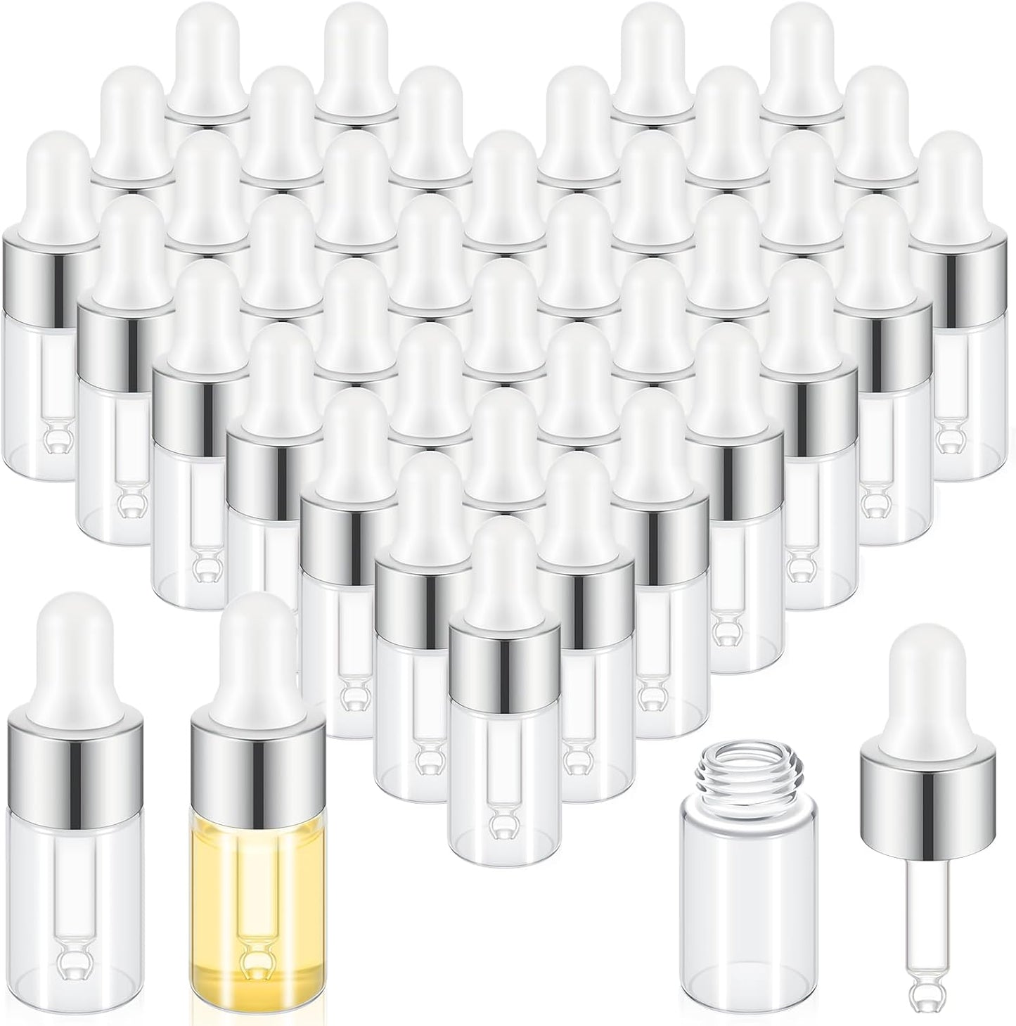 Mini Glass Oil Dropper Bottles - 100 Pcs 1 ml Clear Essential Sample Containers | Travel-Friendly Perfume Vials with Caps