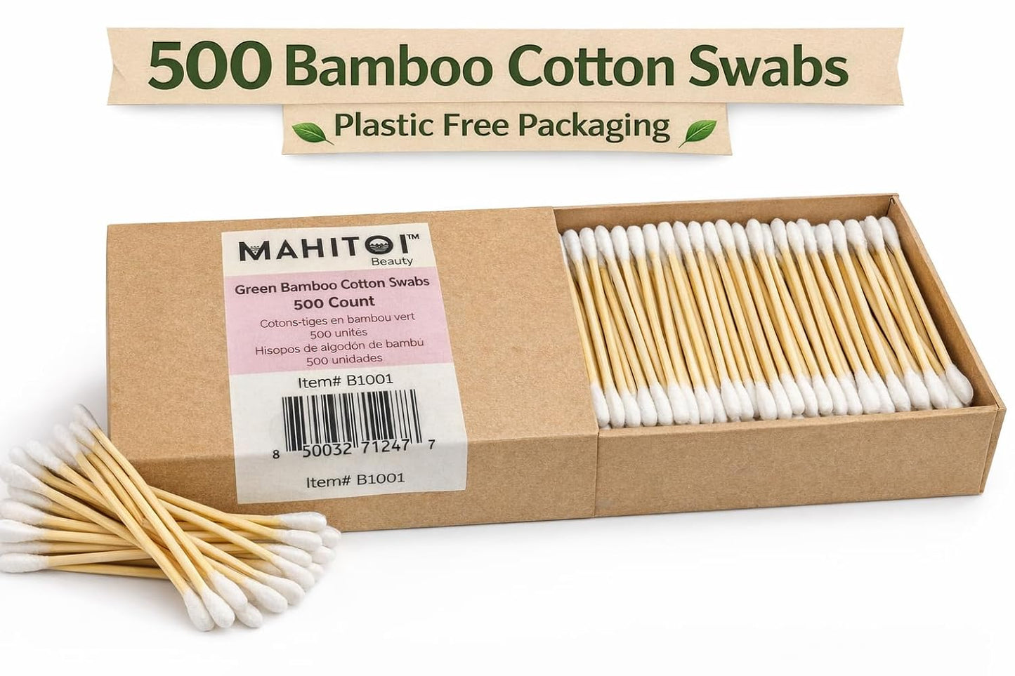 Premium Eco Bamboo Cotton Swabs - 500 Biodegradable Double Tipped Ear & Makeup Swabs | 100% Natural, Compostable